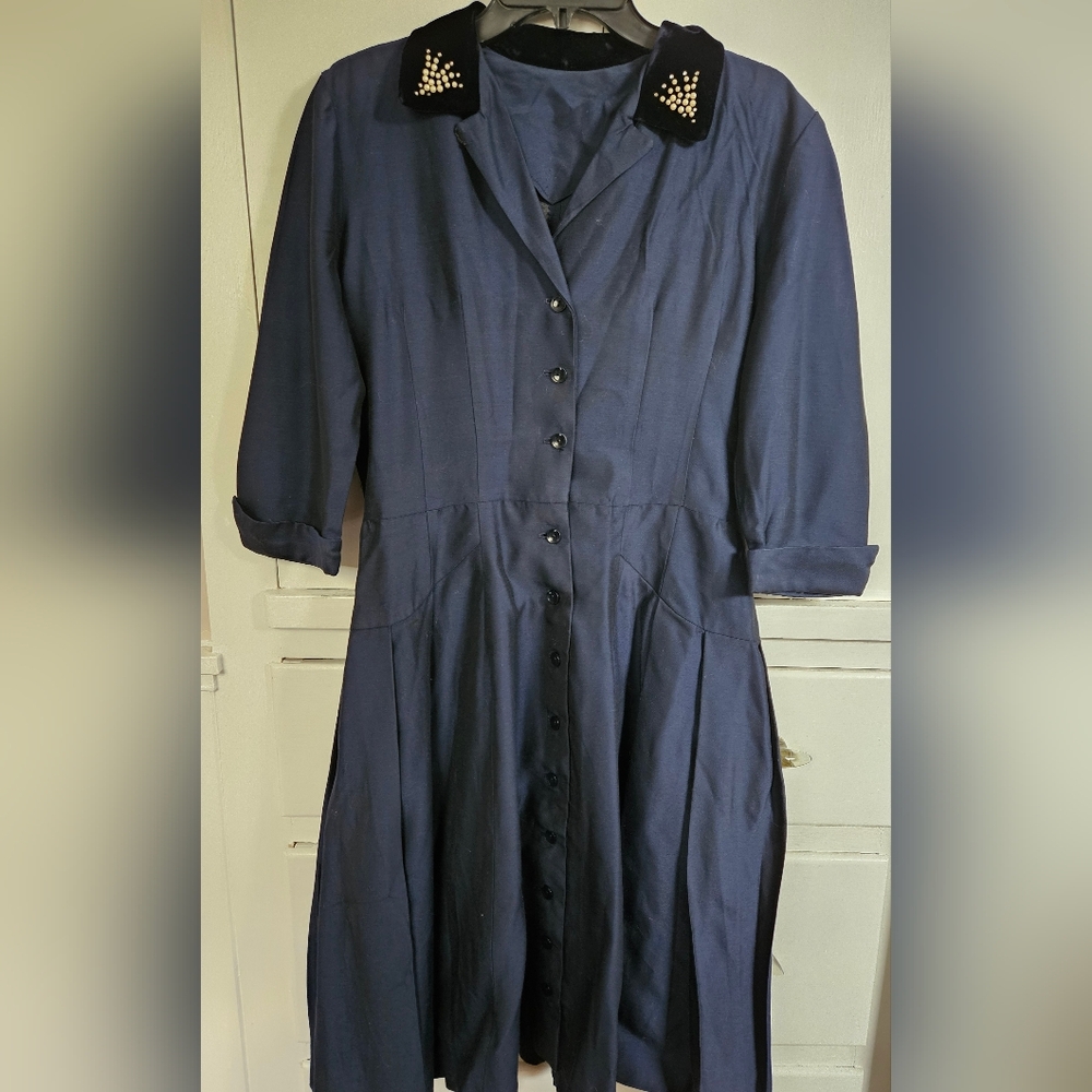 Elegant Navy Blue Cocktail Dress- 1950s